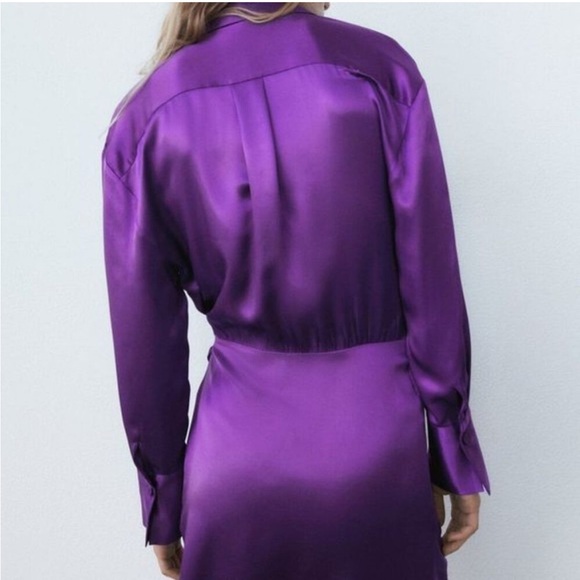 NWT Zara Purple Satin Effect Faux Wrap Mini Dress Small - Picture 4 of 10